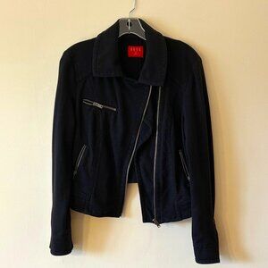 Elle Black Biker Jacket with Zipper Front and Zipper Cuffs